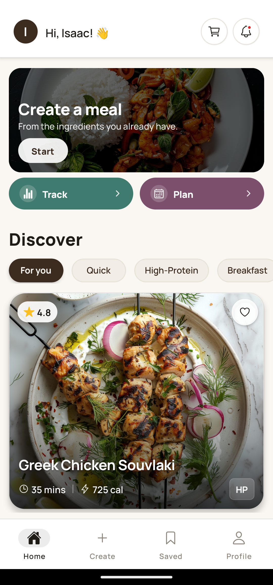 The For you feed, with meals ranked to match your taste